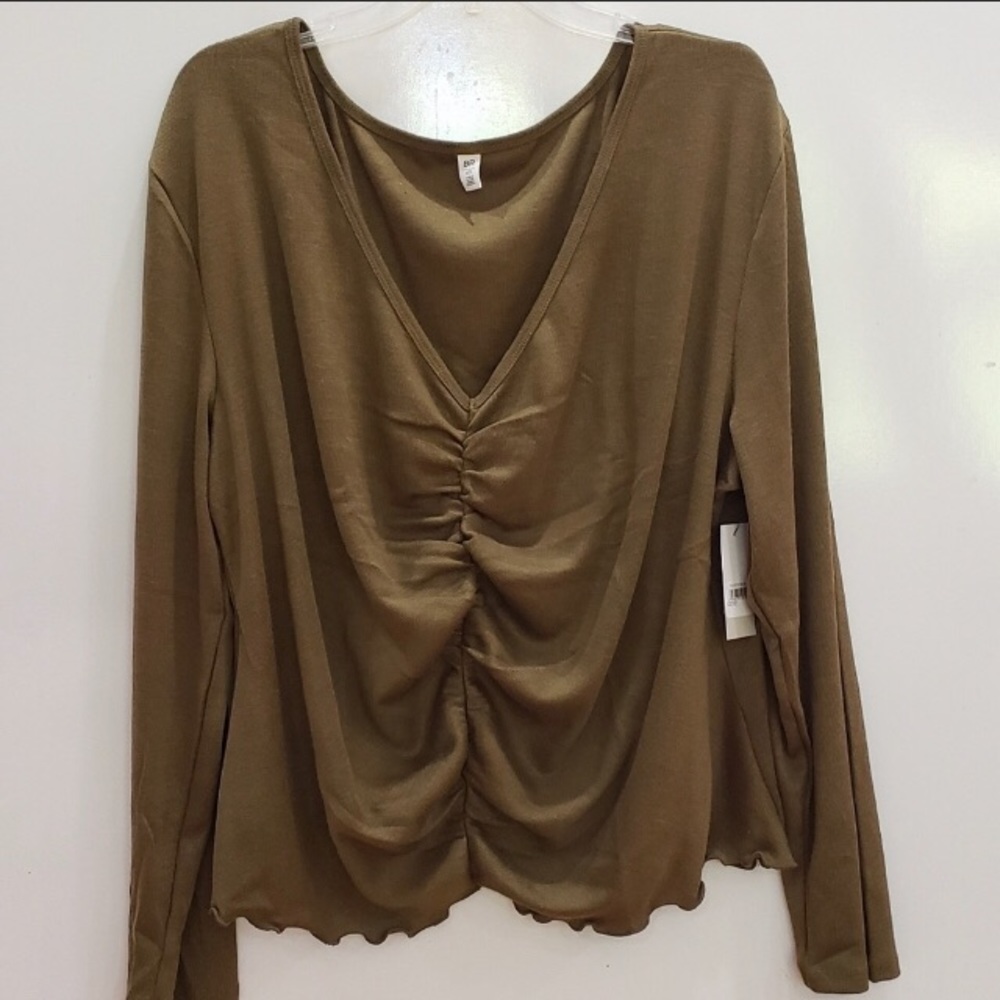 Nordstrom Brown Long Sleeved Ruched Front Top  4X